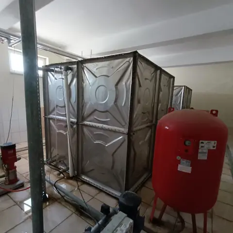 Pompa dairesinde su deposu, hidrofor ve genleşme tankı