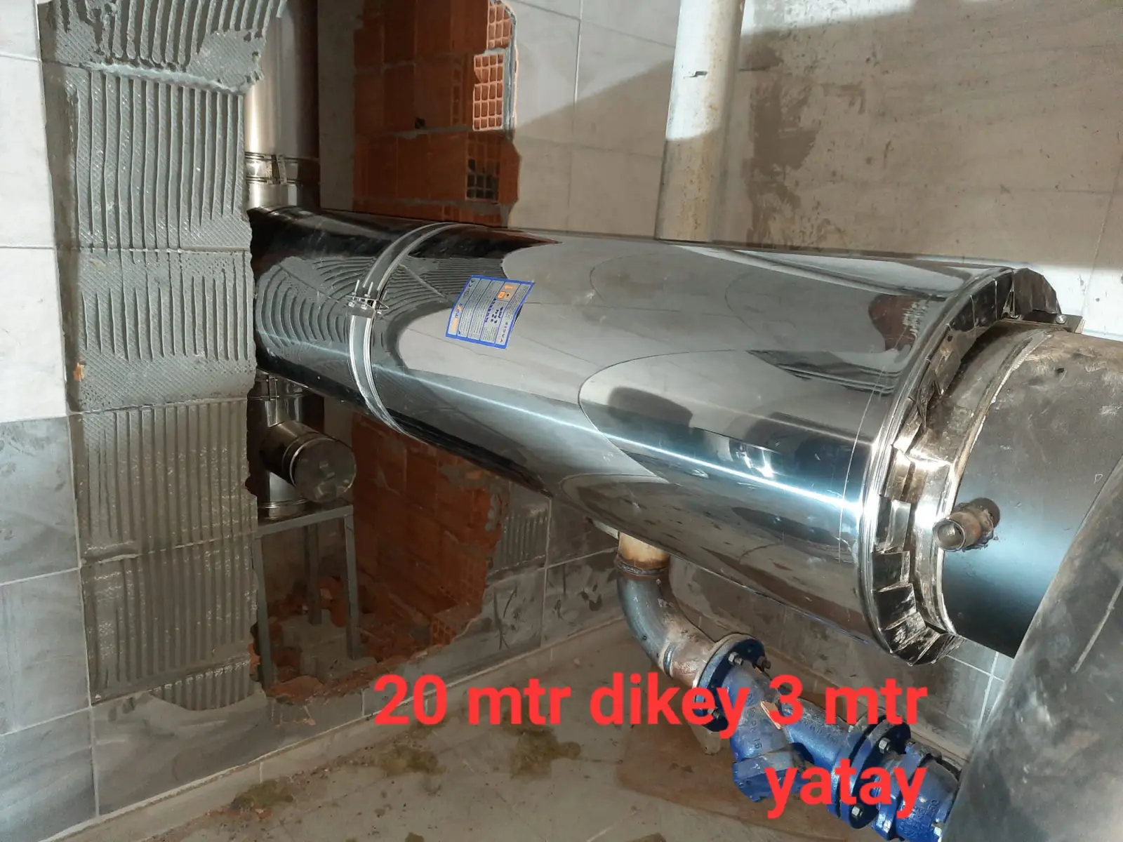 30 m dikey ve 3 m yatay hatta kazan bağlantısı: yatay mesafeler kısa tutulmalıdır.